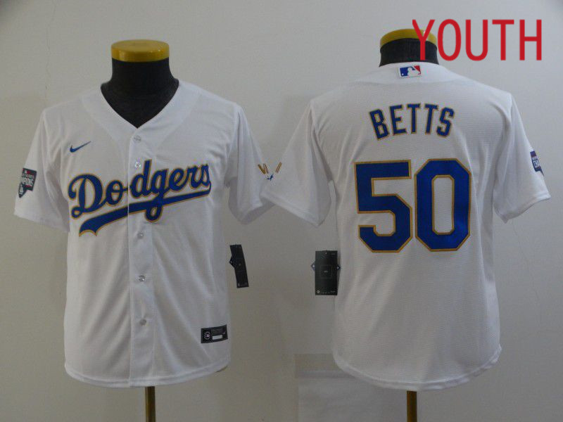 Youth Los Angeles Dodgers 50 Betts White Game 2021 Nike MLB Jersey